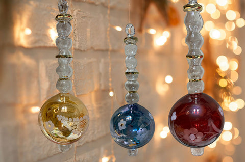 Egyptian Hand-Blown Ball Ornaments with Crystal